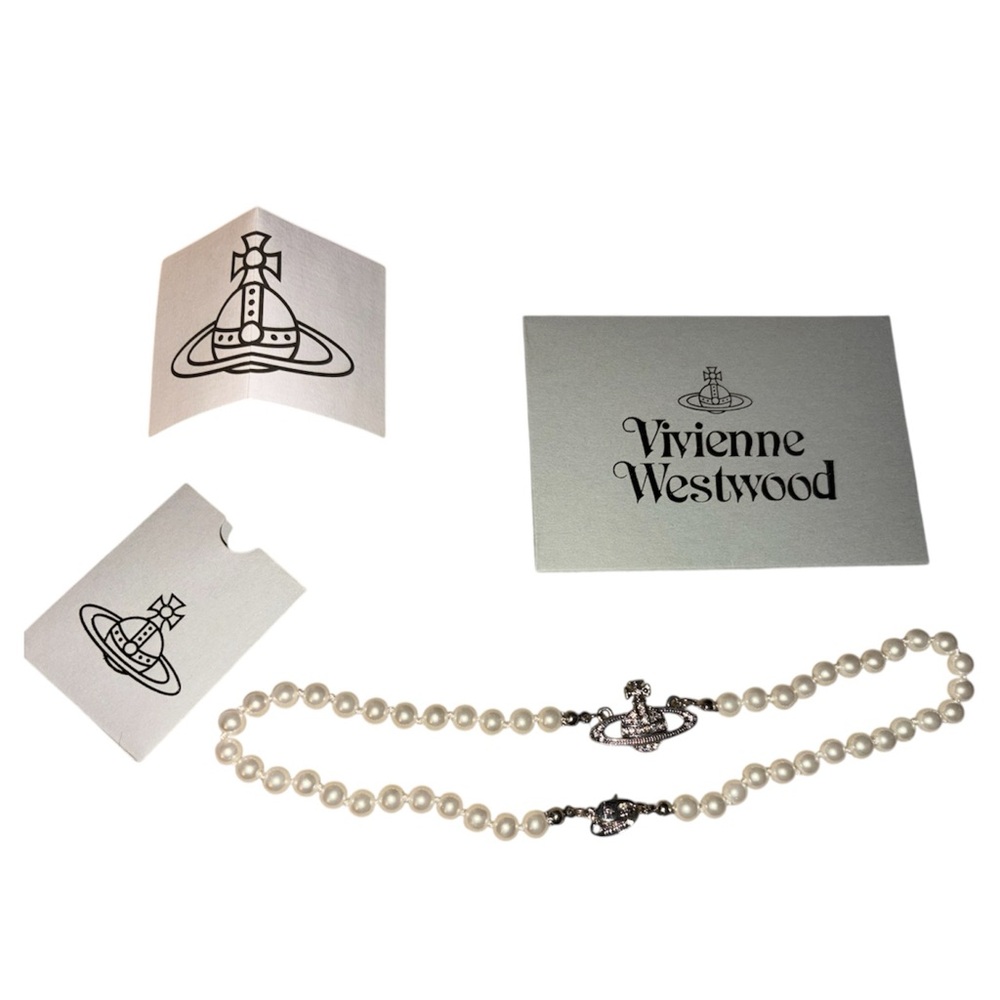 Vivienne Westwood Silver Pearl Bas Relief Necklace